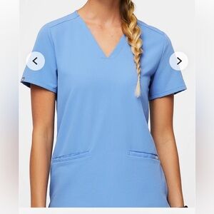 Figs Light Blue V-Neck Short Sleeve Top